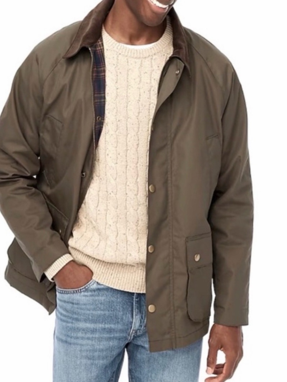 J. Crew Olive Green Waxed Twill Field Jacket with Corduroy Collar